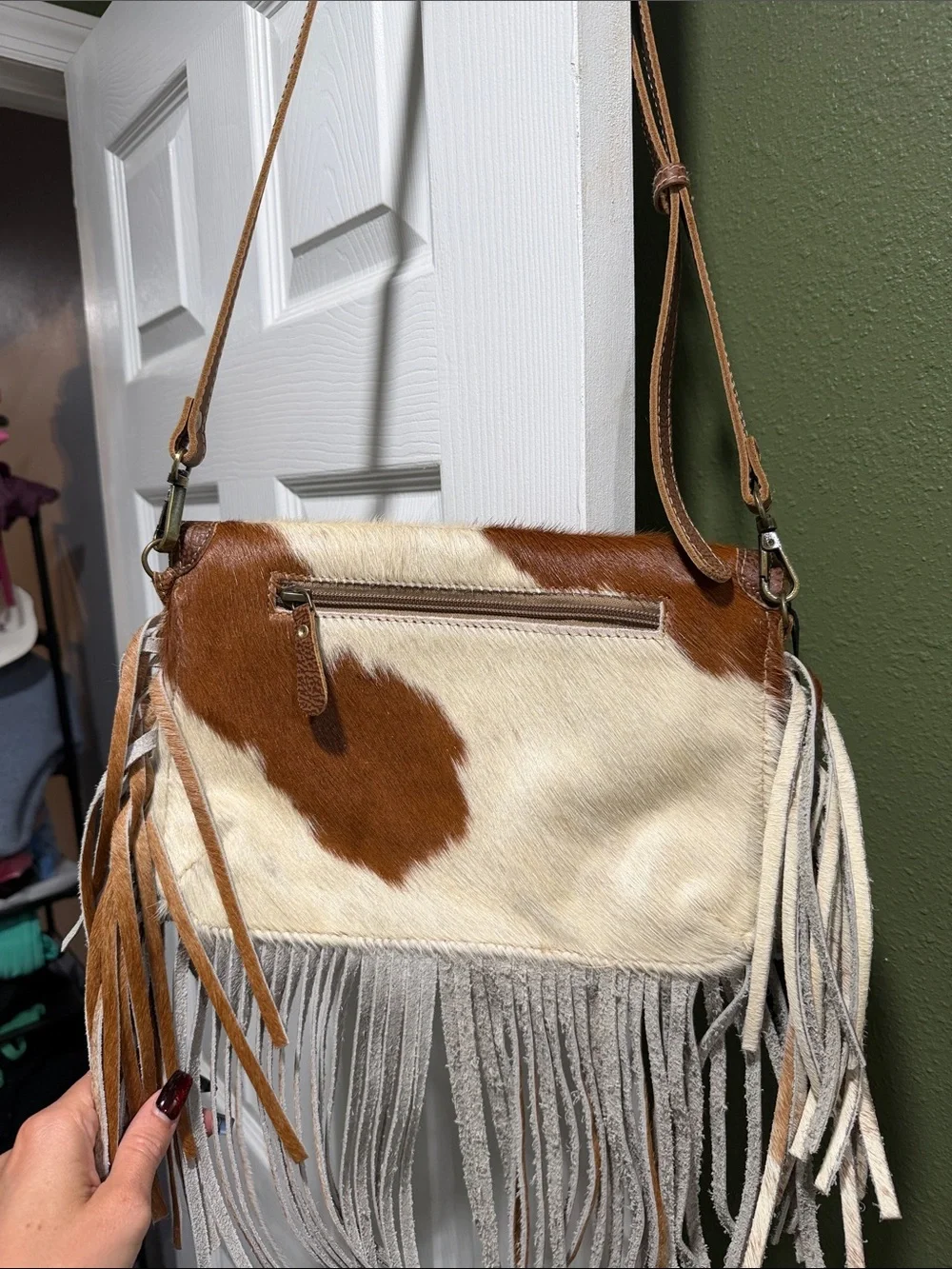 Myra Bag Brown and Cream Cowhide Fringe Crossbody